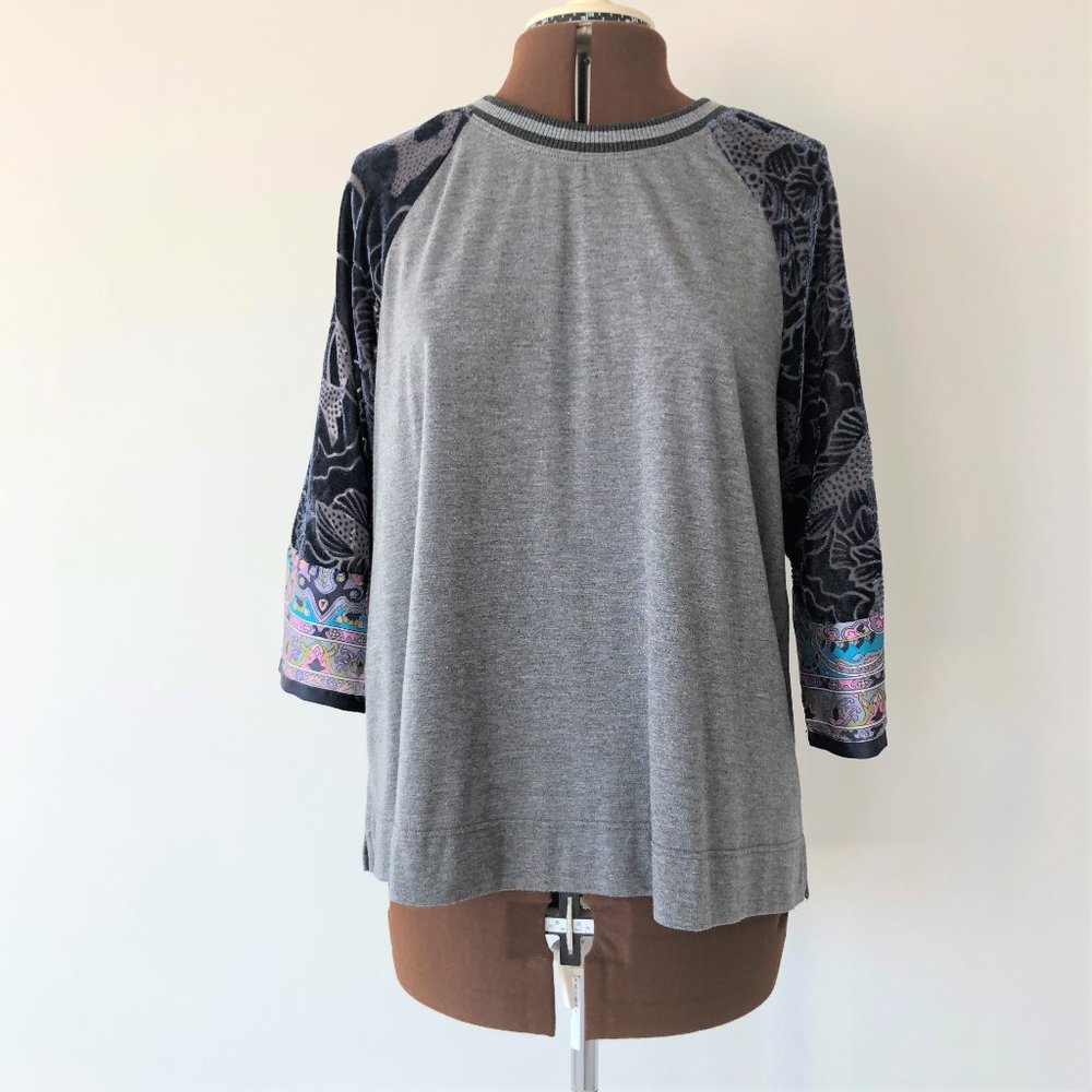 Elevated Grey T-shirt with Velvet Flocked Sleeves
